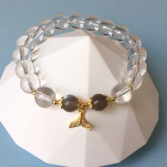  Vòng Đá Phong Thuỷ Cao Cấp - Đuôi Cá Pha Lê & Đá Thạch Anh Trắng, Đá Mặt Trăng Màu Xám Tự Nhiên 