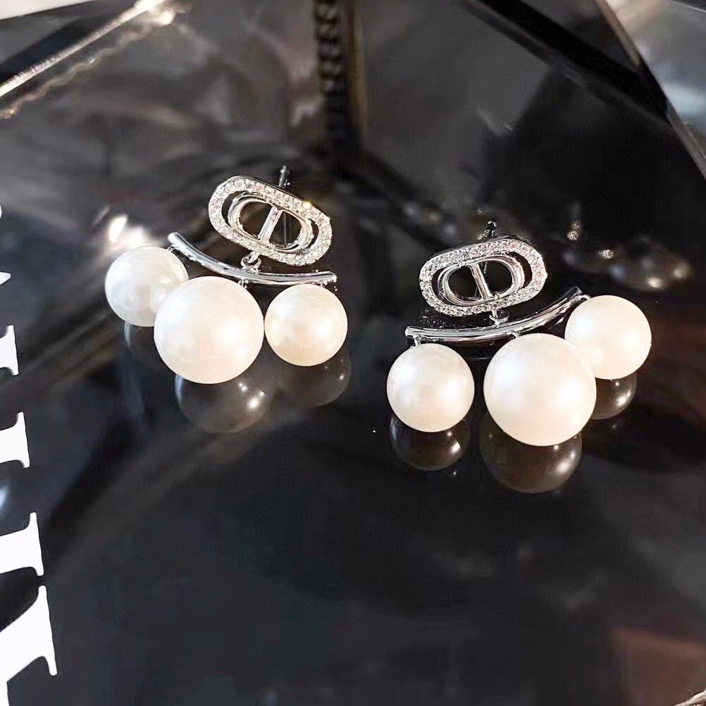  Bộ Trang Sức Dior Trắng - Vòng cổ Choker & Bông Tai Ngọc Trai Quý Phái (AB) 