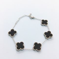  Vòng Tay TiTan Cao Cấp - Cỏ 4 Lá May Mắn Màu Trắng Đen 2 Mặt Pha Lê (AK) 