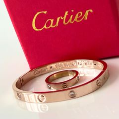  Bộ Trang Sức Nam, Nữ Cartier Titan Cao Cấp - Vòng Tay & Nhẫn Màu Vàng Hồng Pha Lê (AD) 