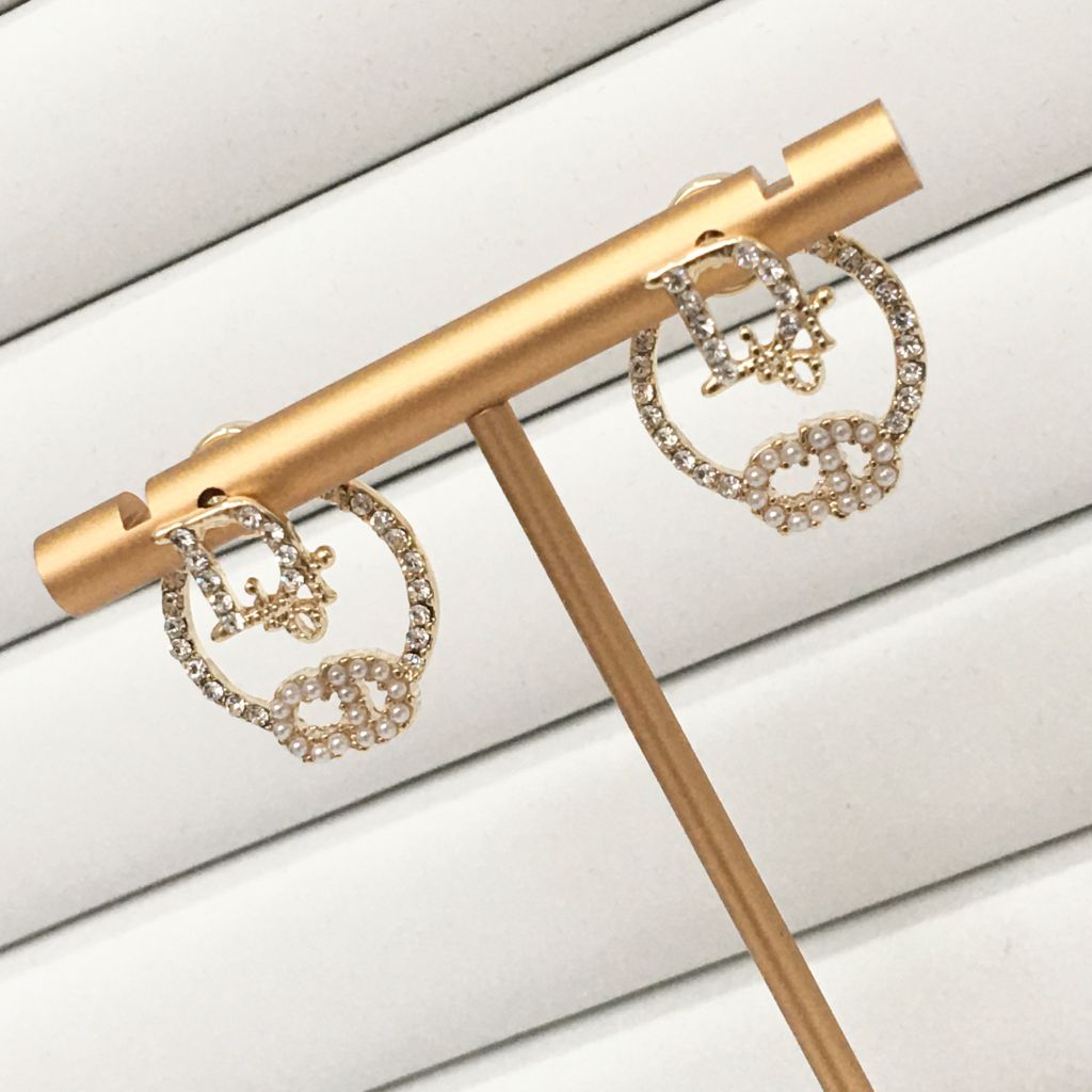  Bông Tai Dior Màu Vàng Ngọc Trai & Pha Lê Trắng (AY) - 3 Kiểu Đeo 