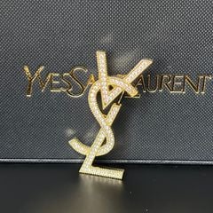  Cài Áo Nam, Nữ - YSL Vàng Bản To Pha Lê (AQ) 