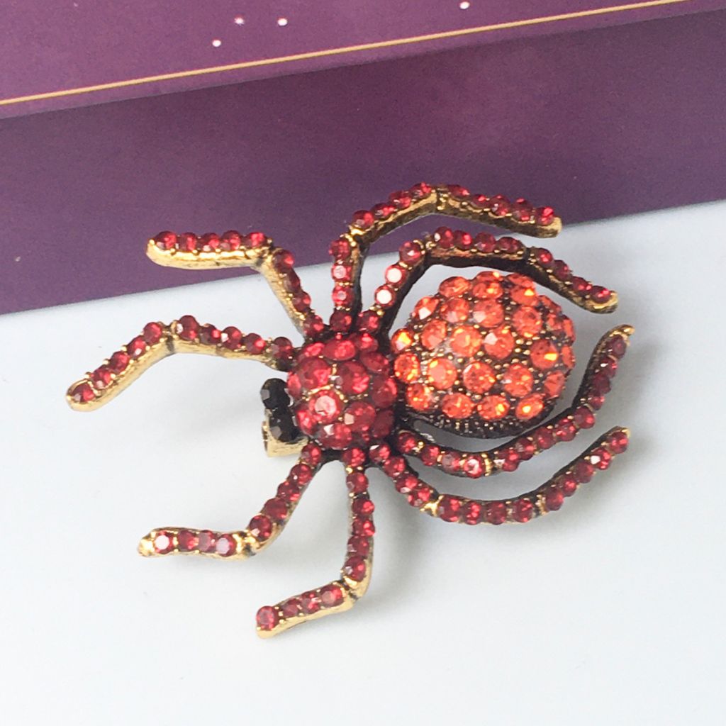  Cài Áo Nam - Con Nhện Màu Vàng Pha Lê Đỏ (AL) 