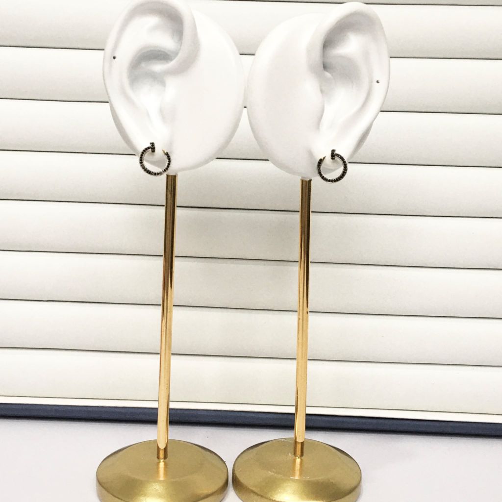  Bông Tai Cartier Cây Đinh Màu Vàng Pha Lê Đen Cá Tính (AD) 