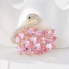  Cài Áo Con Thiên Nga Màu Vàng Pha Lê Hồng (AH) 