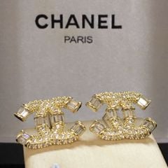  Bông Tai Chanel Bản To Màu Vàng Pha Lê Trắng (BH) 