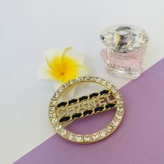  Cài Áo Nam, Nữ - Chanel Màu Vàng Bản To Pha Lê Trắng (BS) 