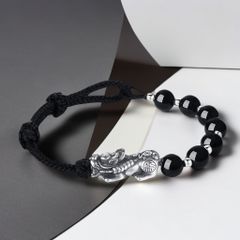  Vòng Đá Phong Thuỷ Cao Cấp - Con Tỳ Hưu Bạc S999 & Đá Obsidian Tự Nhiên 