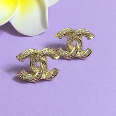  Bông Tai Chanel Màu Vàng Pha Lê Trắng (AZ) 