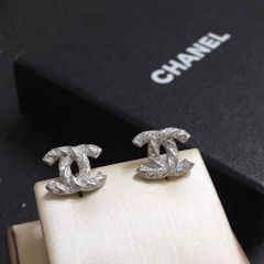  Bông Tai Bạc Cao Cấp - Chanel Màu Trắng Pha Lê (AX) 