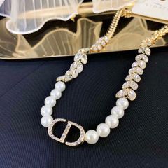  Bộ Trang Sức Dior Trắng - Vòng cổ Choker & Bông Tai Ngọc Trai, Pha Lê 2 Kiểu Đeo Quý Phái (AL) 