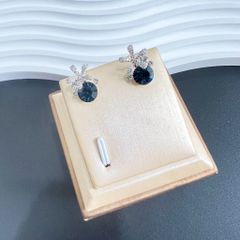  Bông Tai Cánh Hoa Pha Lê Xanh Bích & Trắng (BO) 