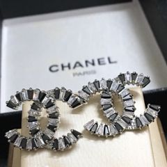  Bông Tai Chanel Bản To Màu Trắng Pha Lê Đen & Trắng (BT) 