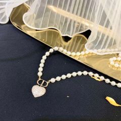  Dây Chuyền Ngắn - Dior Trái Tim Màu Vàng Ngọc Trai & Pha Lê Trắng (AI) 