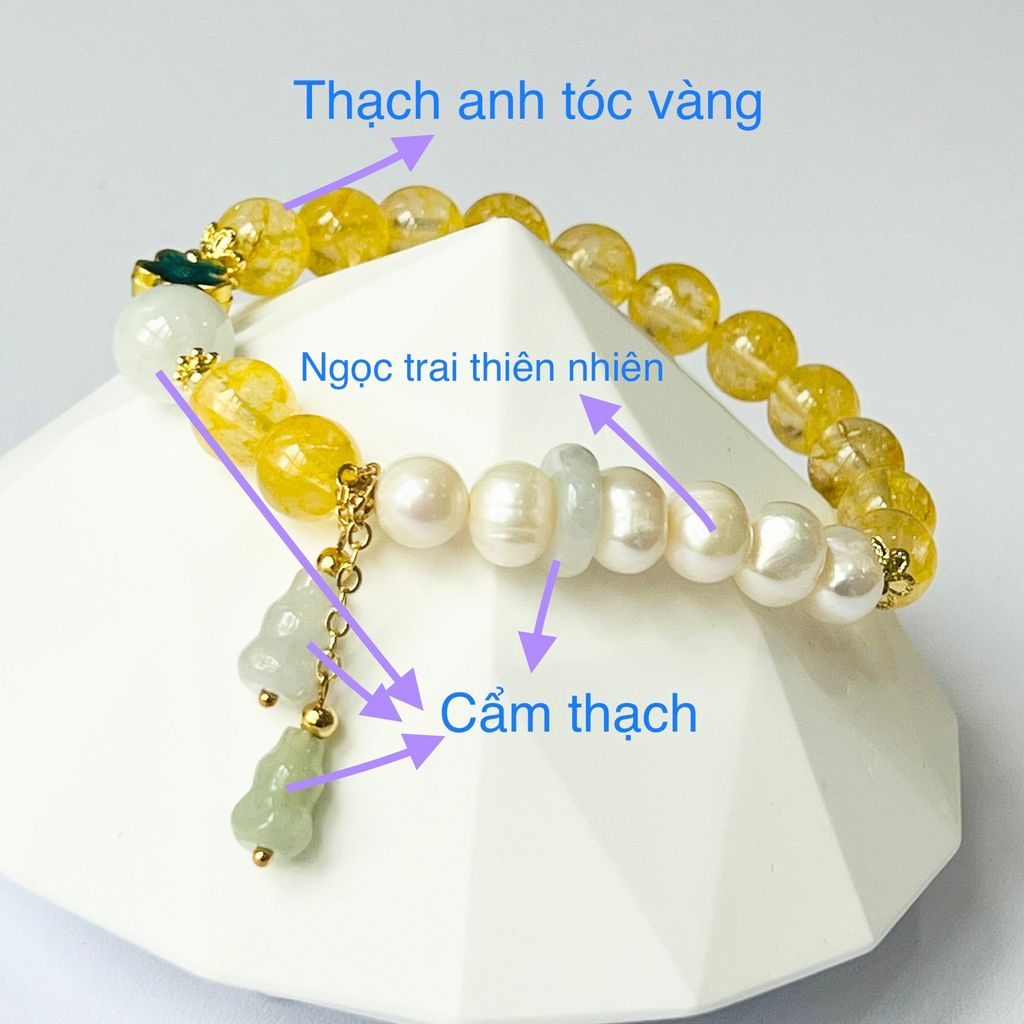  Vòng Tay Phong Thuỷ Cao Cấp - Hồ Lô Thạch Anh Tóc Vàng & Ngọc Trai Thiên Nhiên 