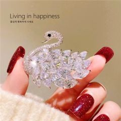  Cài Áo Con Thiên Nga Pha Lê Trắng (AG) 