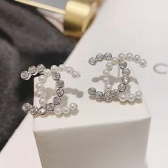  Bông Tai Chanel Bản To Màu Trắng Ngọc Trai & Pha Lê (AM) 