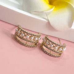  Bông Tai Khoen Tròn Màu Vàng Ngọc Trai & Pha Lê Trắng (AM) 