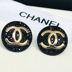  Bông Tai Chanel Bản To Màu Vàng Pha Lê Đen Cá Tính (CK) 