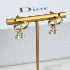  Bông Tai Dior Màu Vàng 2 Hạt Ngọc Trai 