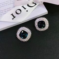  Bông Tai Vuông Bản To Pha Lê Xanh Bích & Trắng Sang Trọng (AP) 