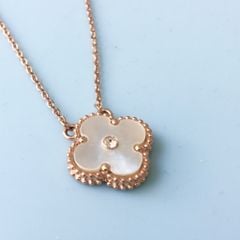  Dây Chuyền Titan Cao Cấp - Cỏ 4 Lá May Mắn Vỏ Trai Thiên Nhiên & Pha Lê Trắng 