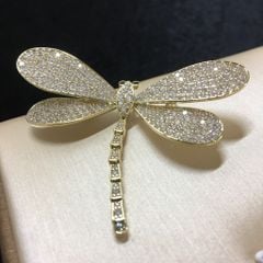  Cài Áo Nam, Nữ - Con Chuồn Chuồn Vàng Bản To Pha Lê Trắng Sang Trọng (AC) 