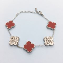  Vòng Tay TiTan Cao Cấp - Cỏ 4 Lá May Mắn Màu Đỏ 2 Mặt Pha Lê (AJ) 