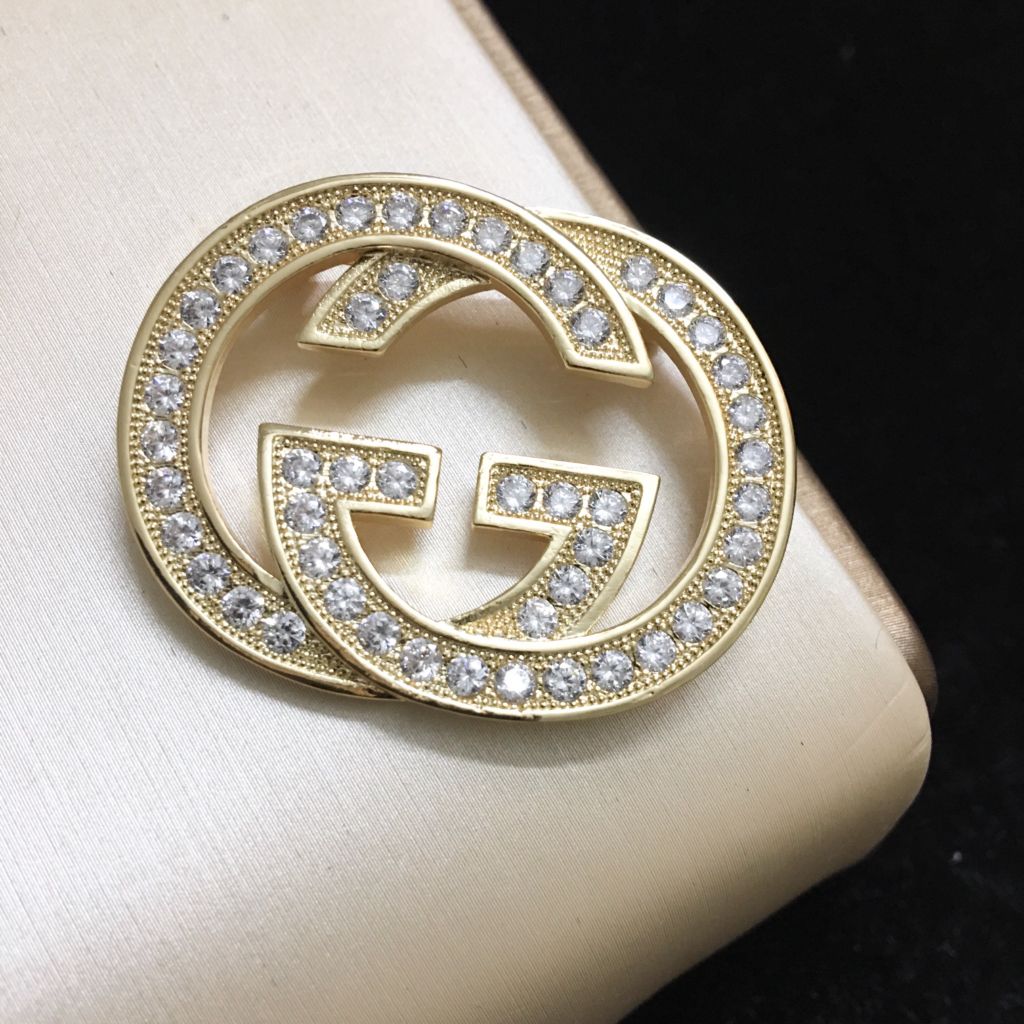  Cài Áo Nam, Nữ - Gucci Màu Vàng Pha Lê Trắng (AF) 