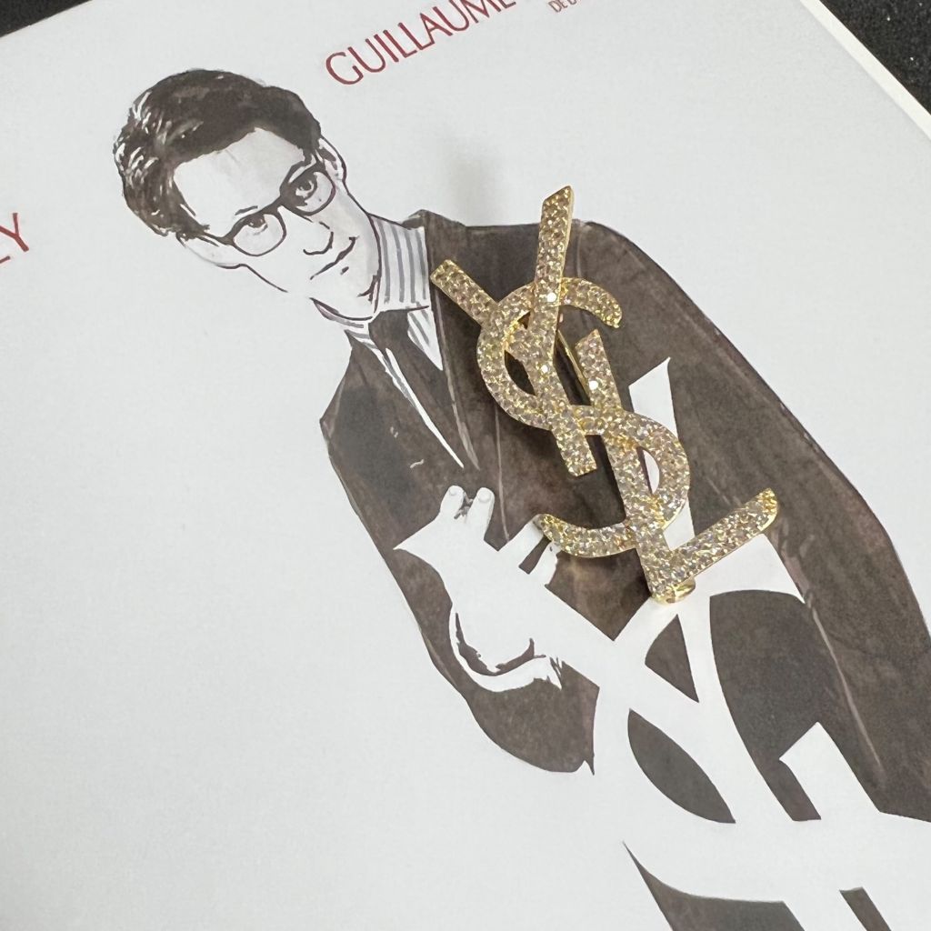  Cài Áo Nam, Nữ - YSL Màu Vàng Pha Lê Trắng (AK) 