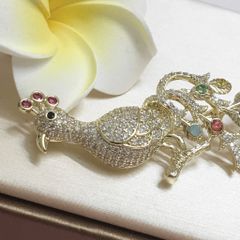  Cài Áo Con Phượng Hoàng Màu Vàng Pha Lê Màu (AA) 