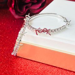  Bông Tai Khoen Tròn YSL Màu Trắng 4,3cm Pha Lê (BT) 