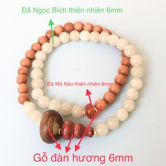  Vòng Đá Phong Thuỷ Cao Cấp - 2 Vòng Hồ Lô Gỗ Đàn Hương & Đá Ngọc Bích Xanh Lá Tự Nhiên 