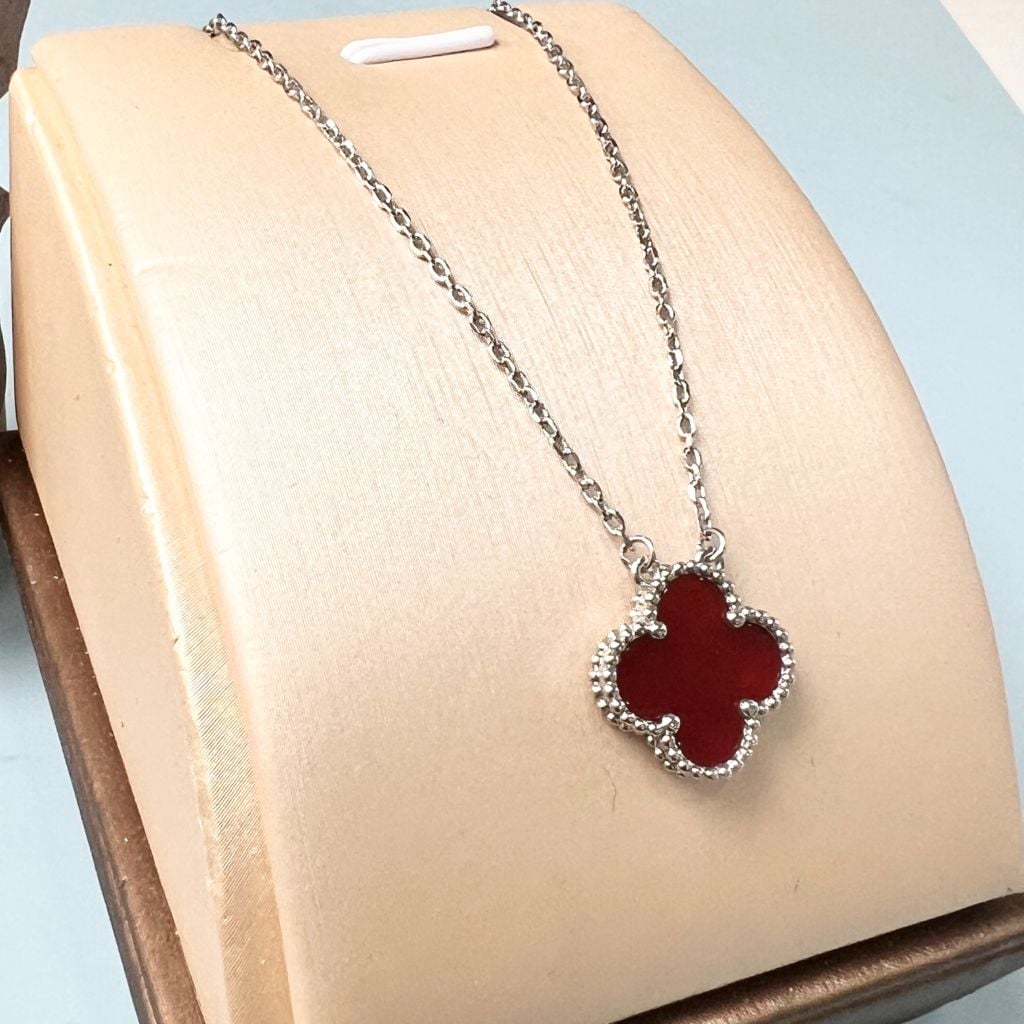  Dây Chuyền Titan Cao Cấp - Cỏ 4 Lá May Mắn Màu Trắng Đỏ (AQ) 