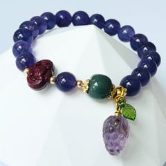  Vòng Đá Phong Thuỷ Cao Cấp - Trái Dâu Đá Thạch Anh Tím & Đá Chu Sa Tự Nhiên 