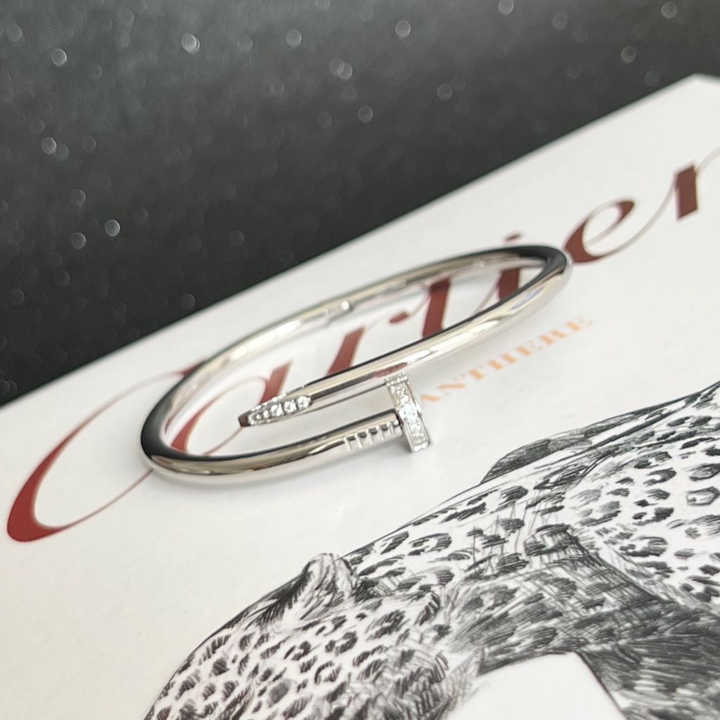  Vòng Tay Nam, Nữ TiTan Cao Cấp - Cartier Cây Đinh Màu Trắng Pha Lê (AH) 