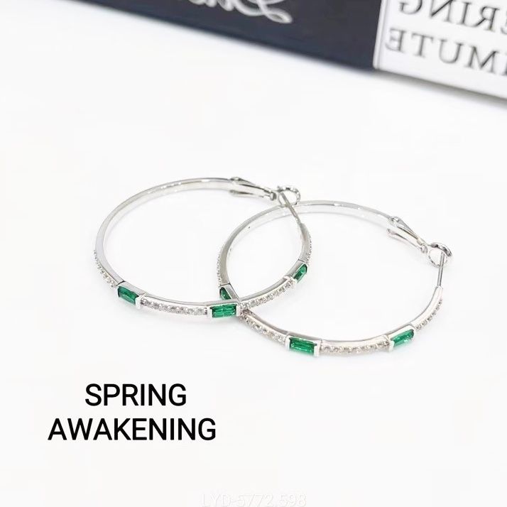  Bông Tai Khoen Tròn Màu Trắng Pha Lê Xanh & Trắng 