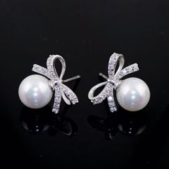  Bông Tai Bạc Cao Cấp - Nơ Xinh Ngọc Trai & Pha Lê (AD) 