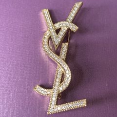  Cài Áo Nam, Nữ - YSL Vàng Bản To Pha Lê (AQ) 