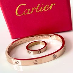  Bộ Trang Sức Nam, Nữ Cartier Titan Cao Cấp - Vòng Tay & Nhẫn Màu Vàng Hồng Pha Lê (AD) 