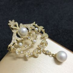  Cài Áo & Mặt Dây Chuyền - Vương Miện Ngọc Trai Nước Ngọt Tự Nhiên & Pha Lê Trắng 