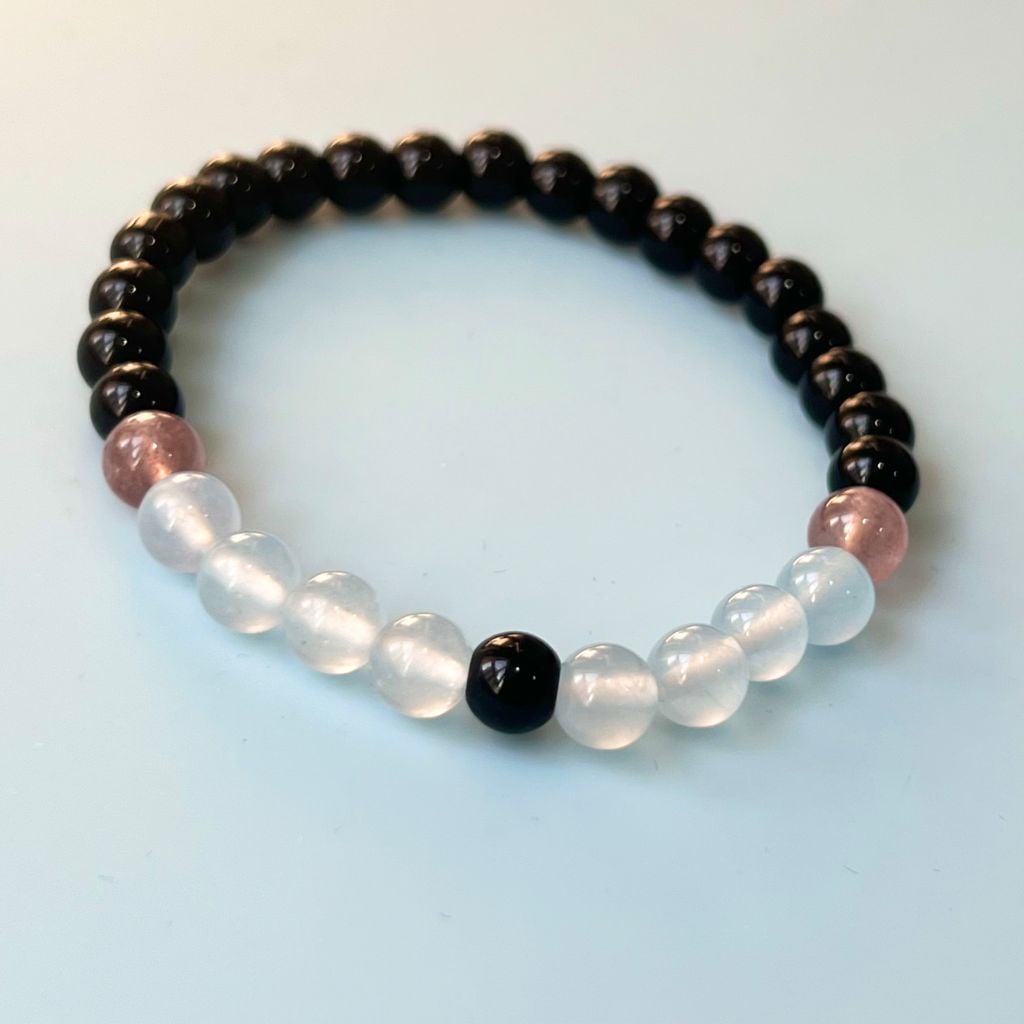  Vòng Đá Phong Thuỷ Cao Cấp - Đá Aquamarine, Đá Obsidian & Đá Thạch Anh Dâu Tây Tự Nhiên 