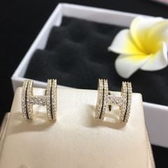  Bông Tai Hermes Màu Vàng Pha Lê Trắng (AC) 