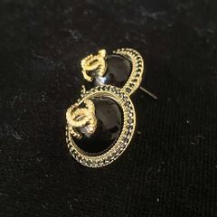  Bông Tai Chanel Màu Vàng Pha Lê Đen Sang Trọng (BX) 