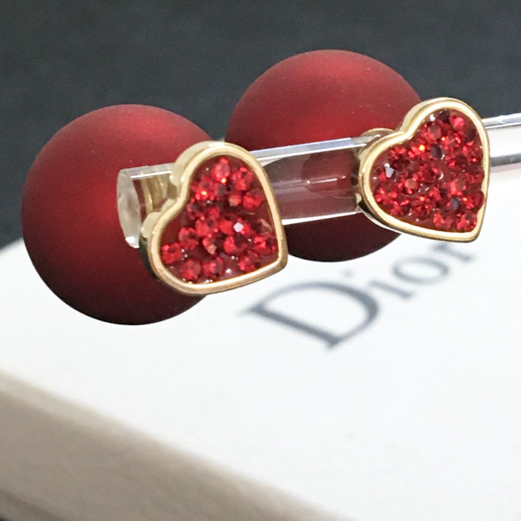  Bông Tai Dior Màu Vàng Pha Lê Đỏ (AD) - Có 3 Kiểu Đeo 