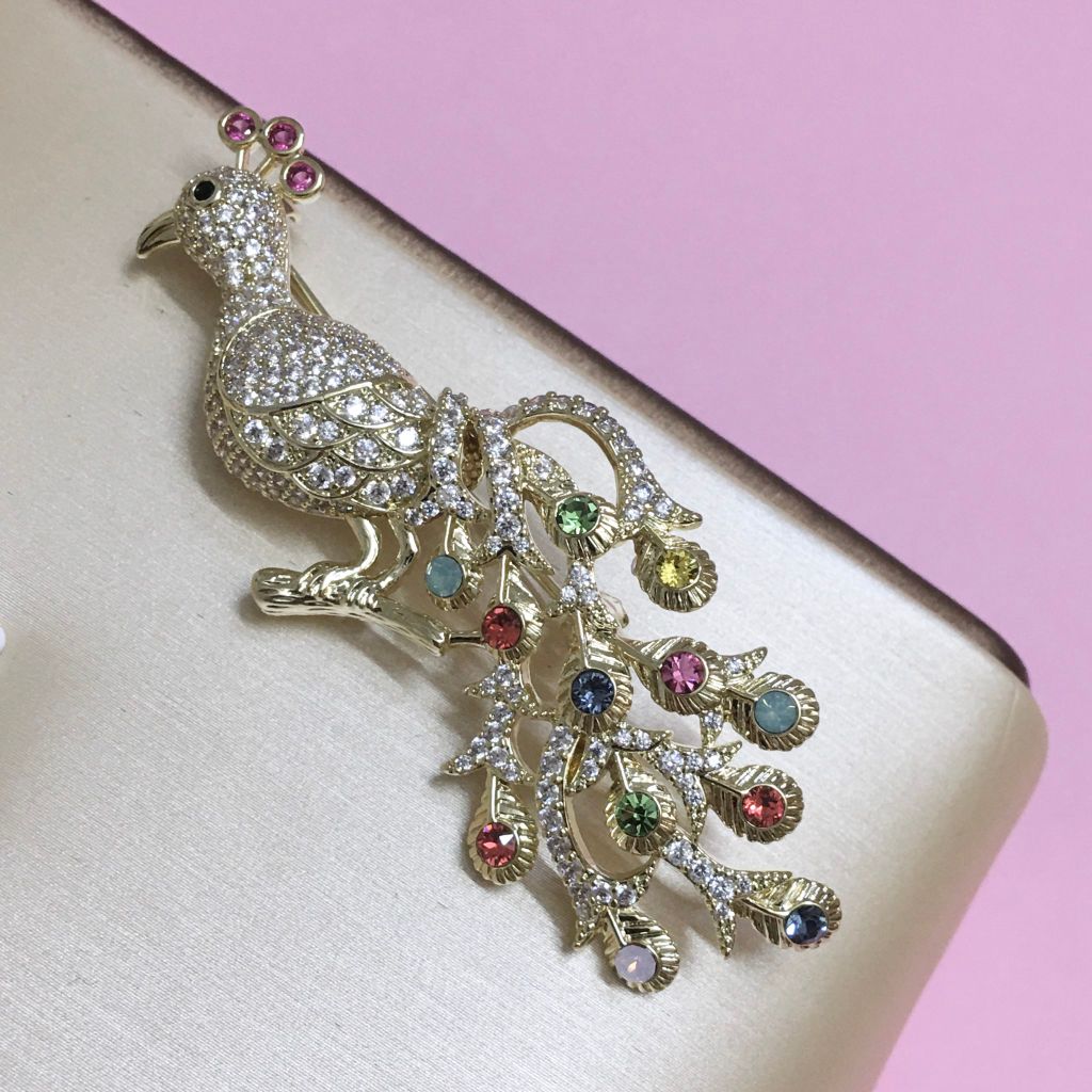  Cài Áo Con Phượng Hoàng Màu Vàng Pha Lê Màu (AA) 