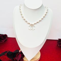  Vòng Cổ Choker Chanel Màu Vàng Chuỗi Ngọc Trai Thiên Nhiên & Pha Lê Trắng Sang Trọng 