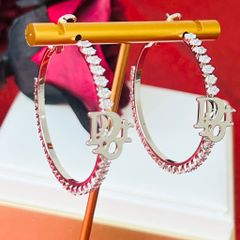  Bông Tai Khoen Tròn Dior Màu Trắng 4,3cm Pha Lê (BW) 