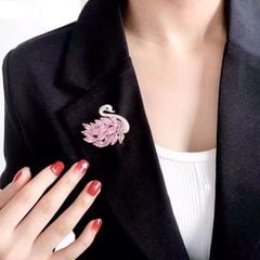  Cài Áo Con Thiên Nga Màu Vàng Pha Lê Hồng (AH) 