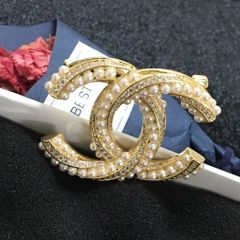  Cài Áo Nam, Nữ - Chanel Màu Vàng Ngọc Trai & Pha Lê Trắng (AZ) 